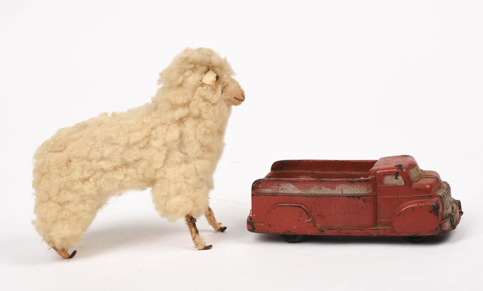 Auburn Toy Truck & a Fleece Sheep.: Length of truck 5.5 inches.