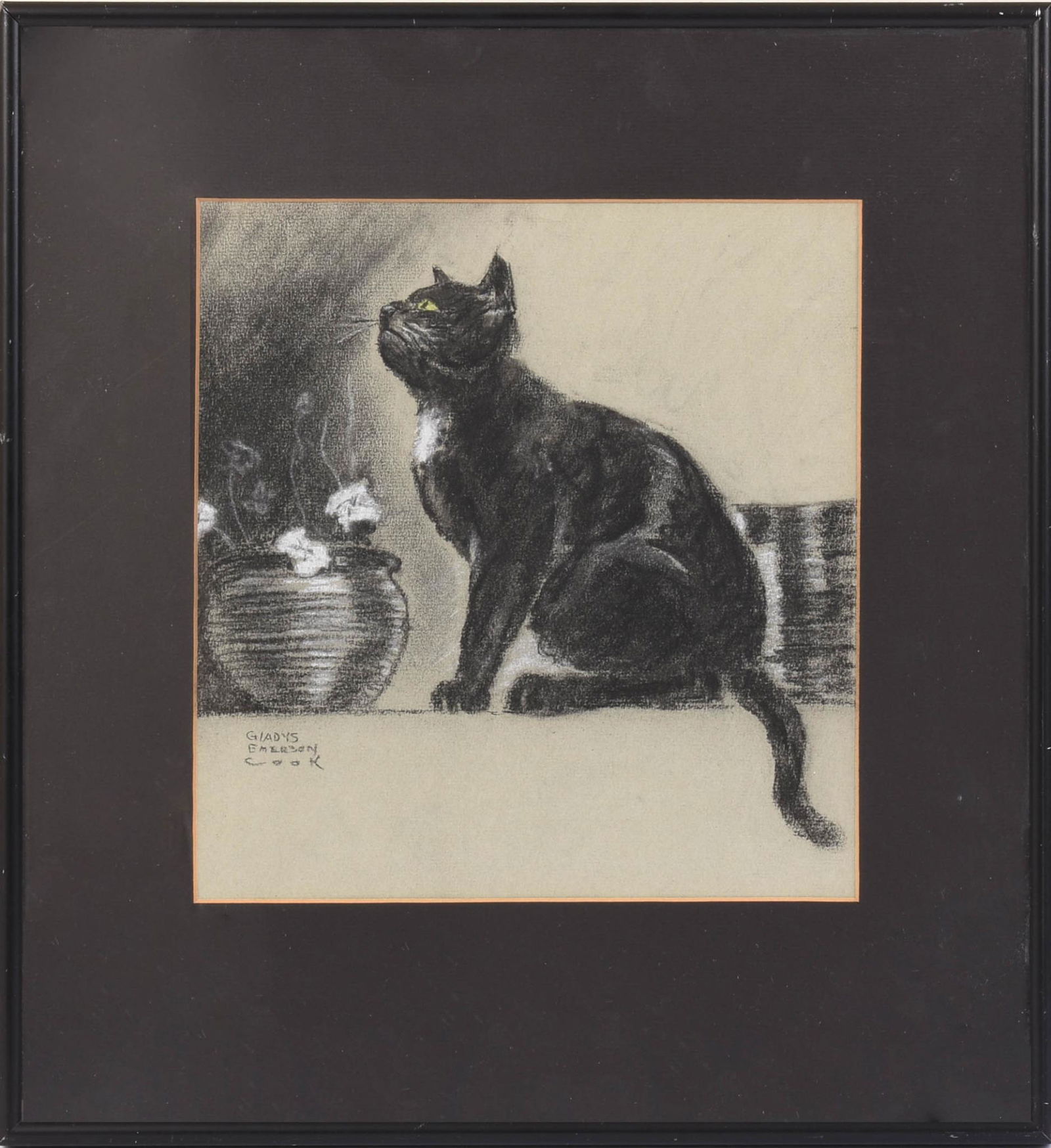 Gladys Emerson Cook Pastel Drawing of a Cat (1 of 3)