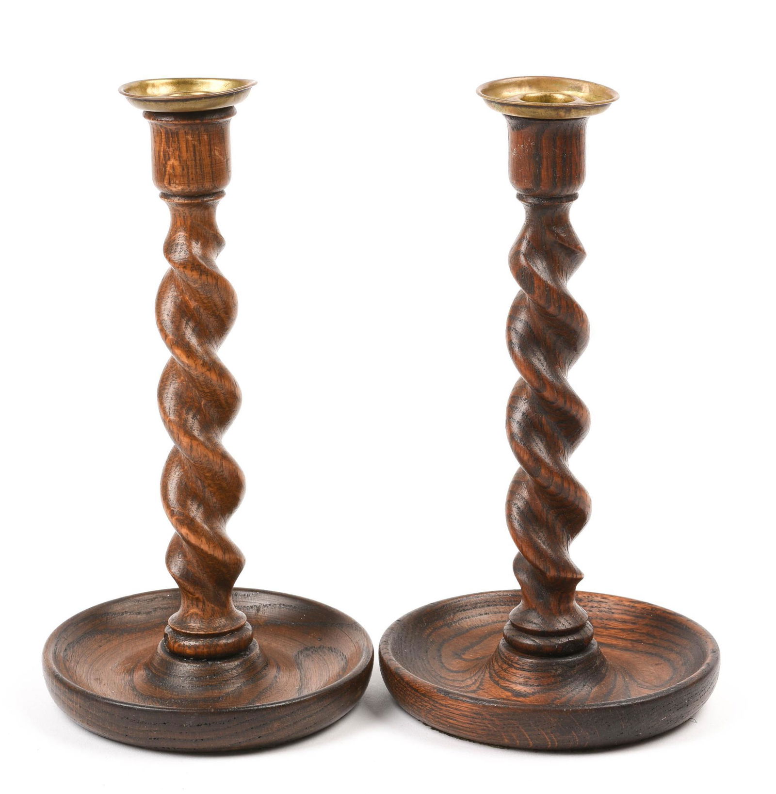Pair of English Oak Barley Twist Candlesticks (1 of 3)