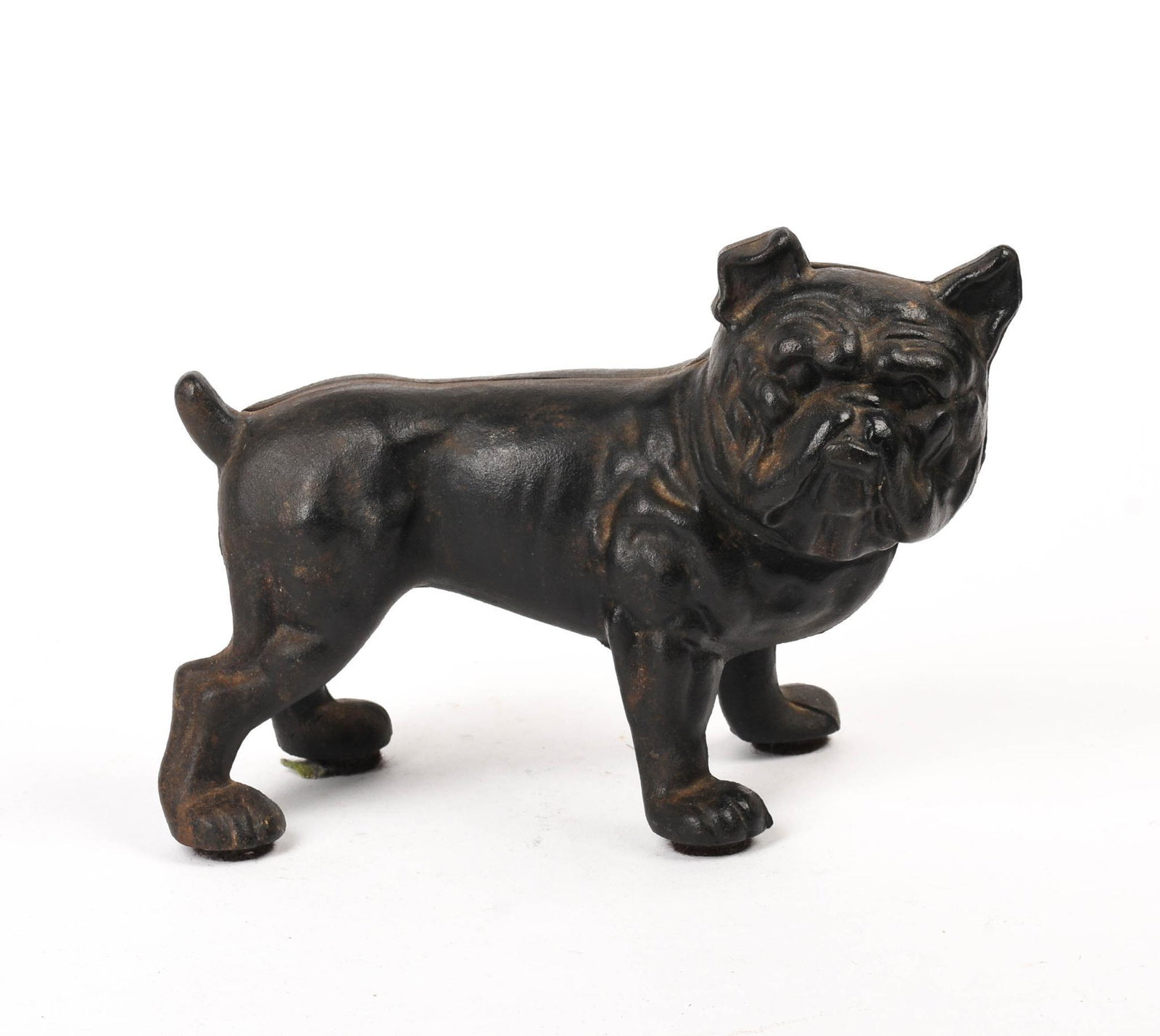 Cast Iron English Bulldog Bank.: Height 6 inches, length 8 inches.