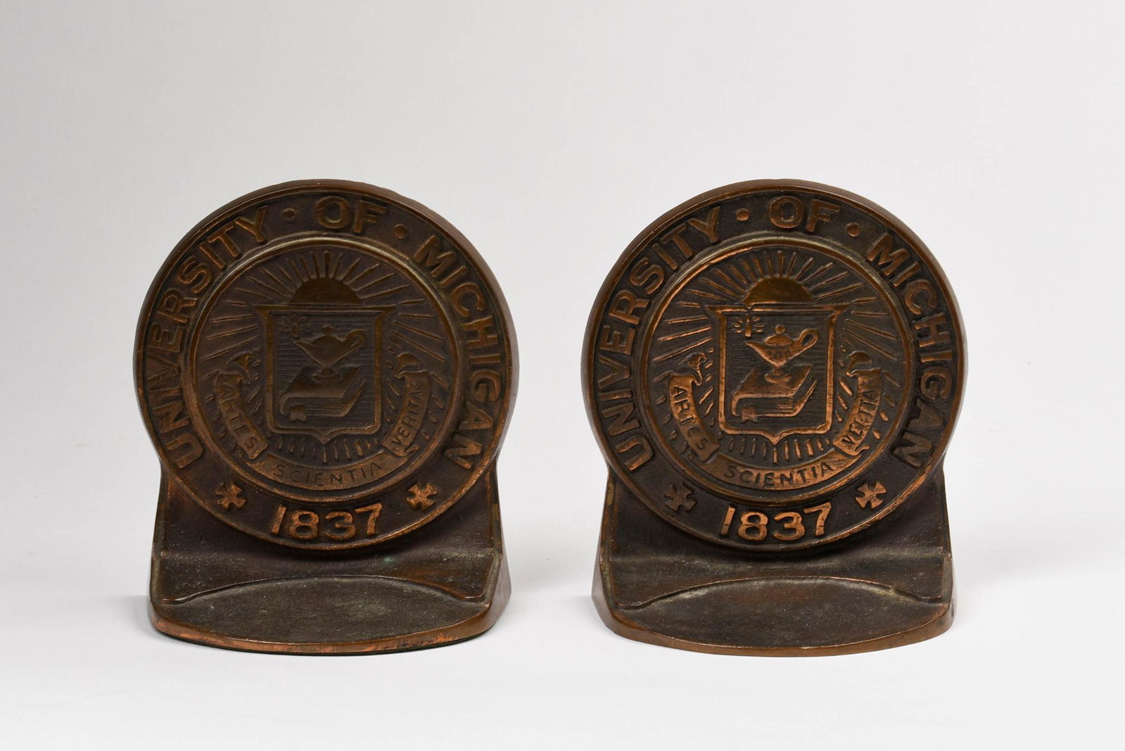 University of Michigan Bronze Bookends: Height 5.25 inches.