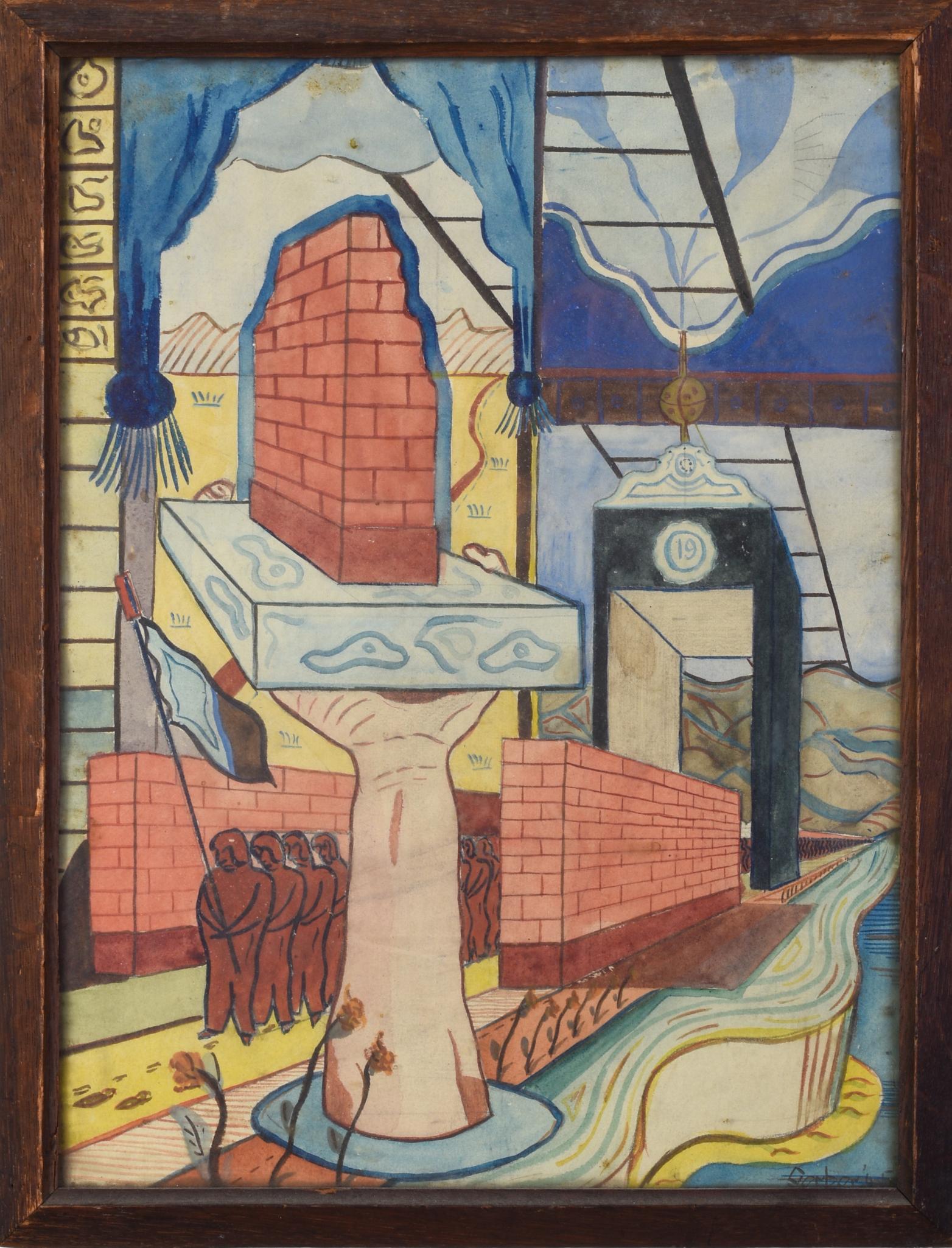 Theo Gerber. Watercolor Illustration.: On paper, 16 x 12 inches, signed and dated 1964, lower right.