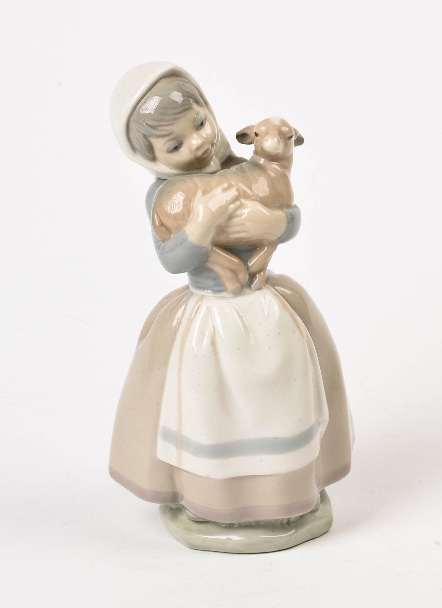 Lladro Figurine, Girl With Lamb.: Height 8.5 inches.