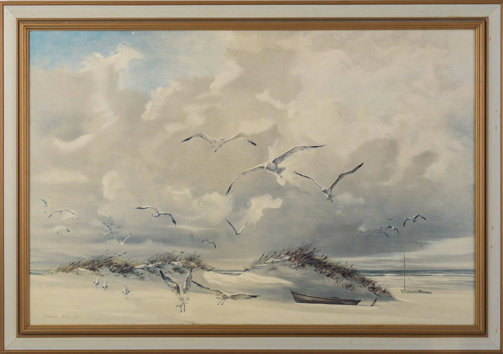 Carolyn Blish. Seagulls And Dunes.: Carolyn Bullis Blish (Born 1928) Oil on canvas, 24 x 36 inches, signed and dated 1958.