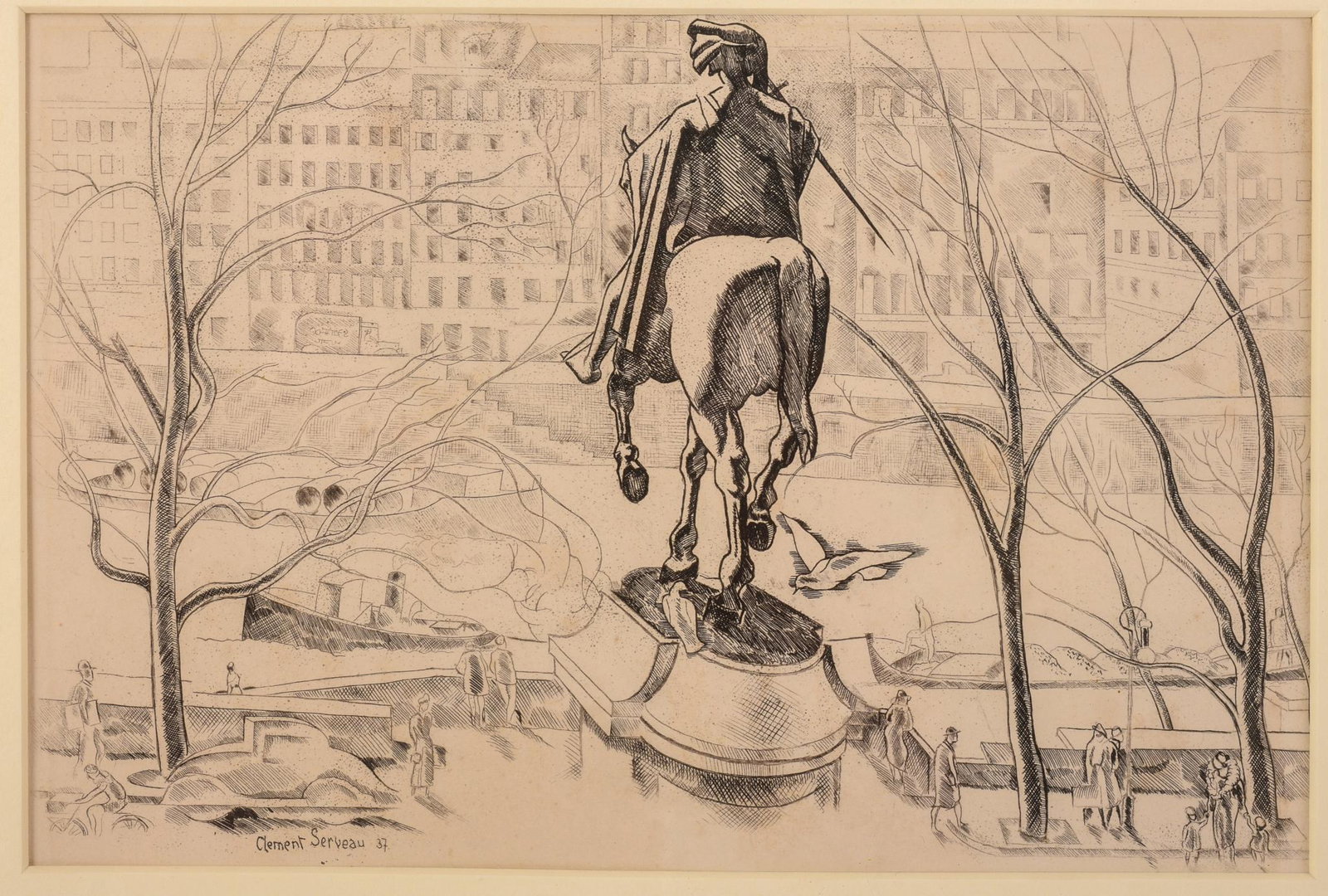 Clement Serveau. L'Hotel De Ville.: Etching and drypoint, 1937. 7 x 10.25 inches, sight.