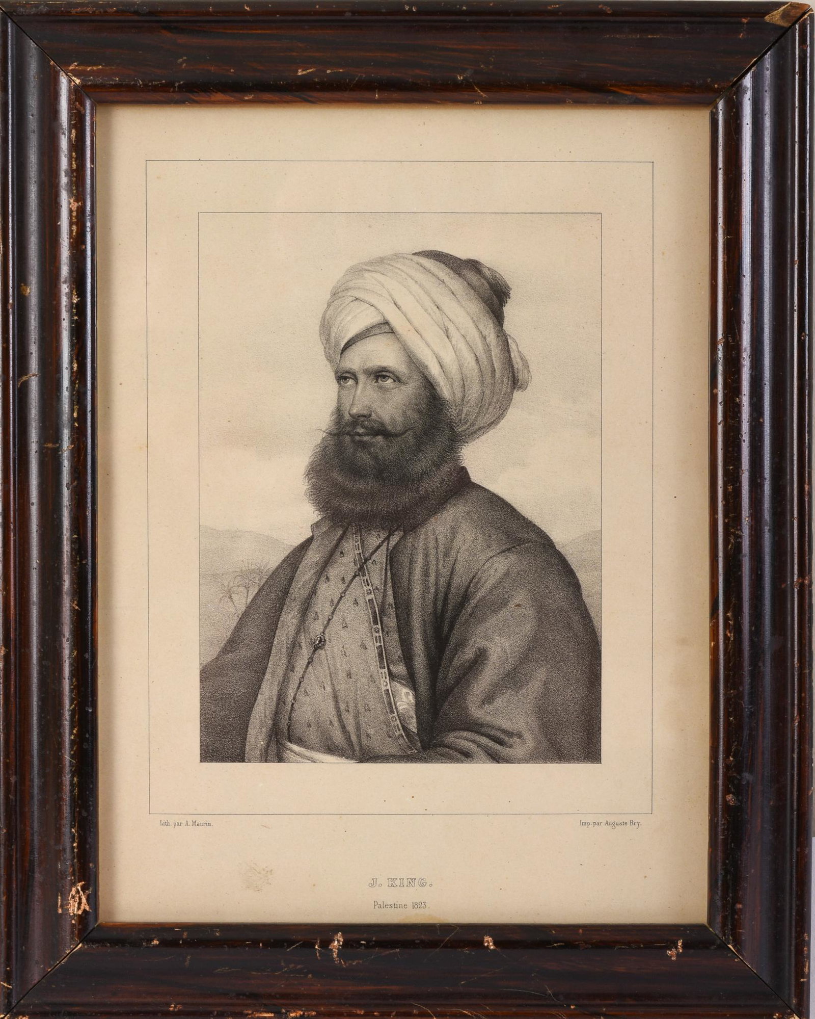Lithograph of J. King, Palestine 1823.: A. Maurin, after Auguste Bry, frame 10 x 8 inches.