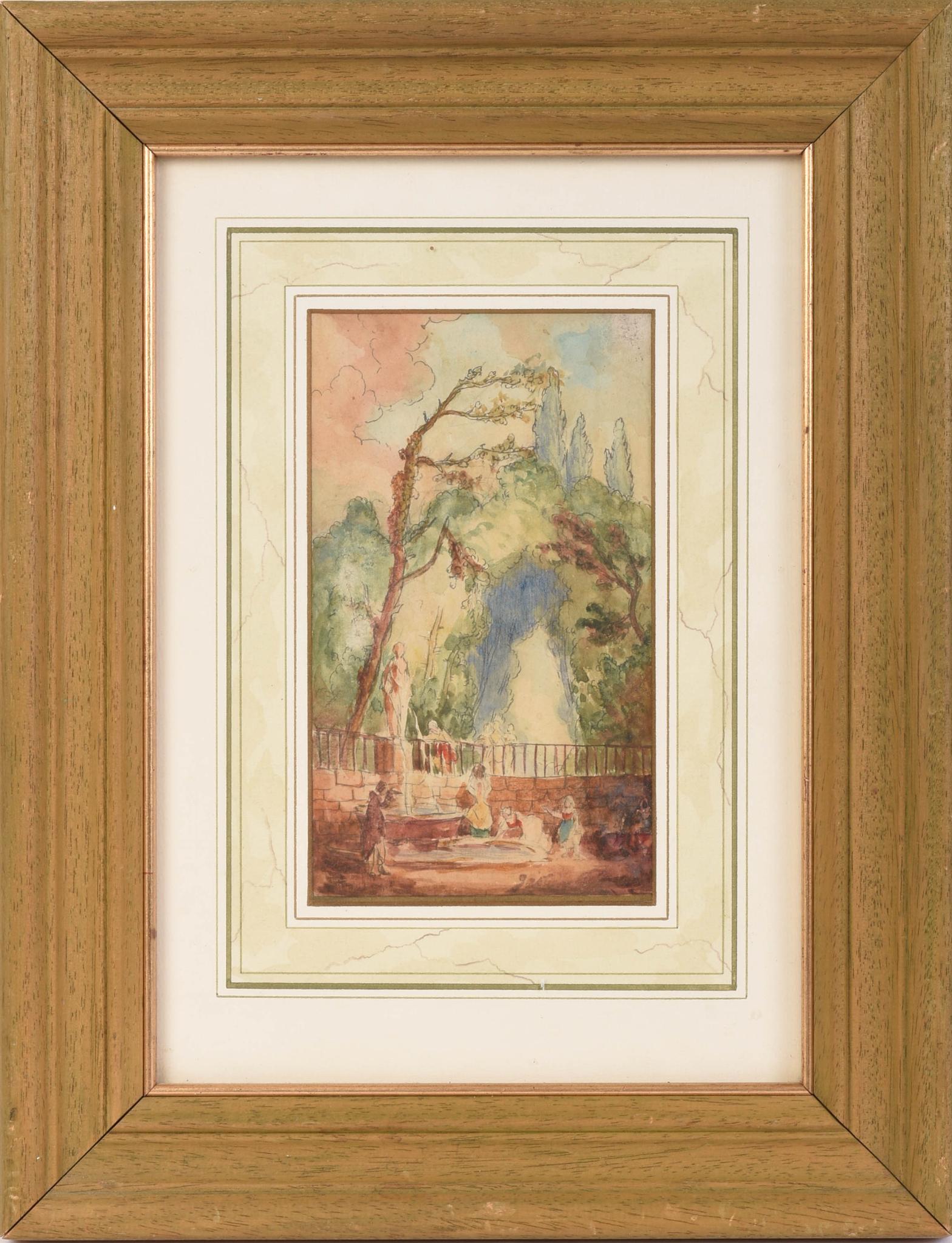 Gaston Andre. French Watercolor.: 7.75 x 4.5 inches, signed lower left.