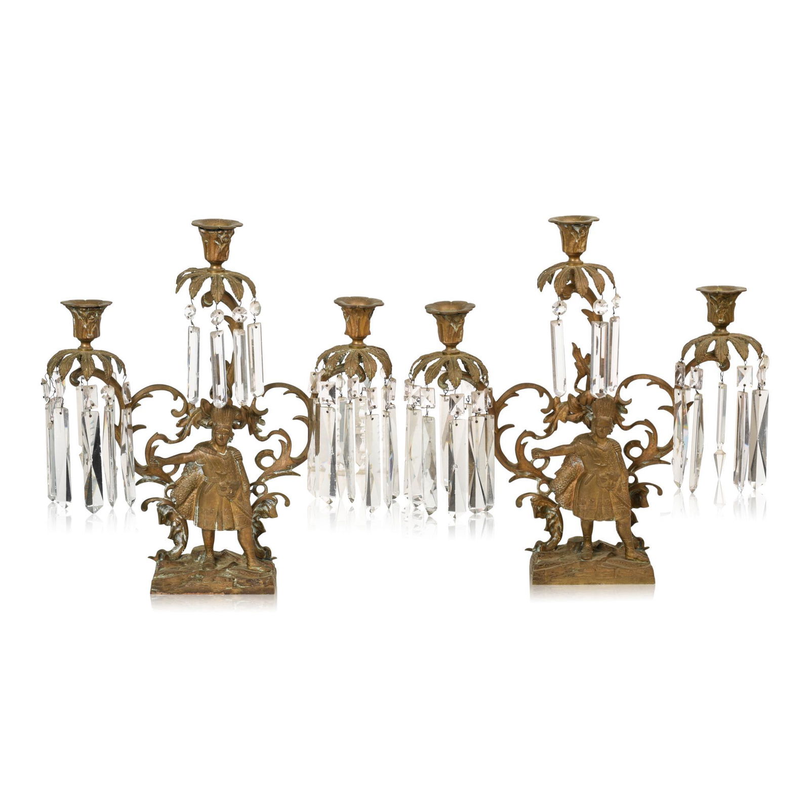 Pair of Bronze Candelabra With Native American Figures. (1 of 2)