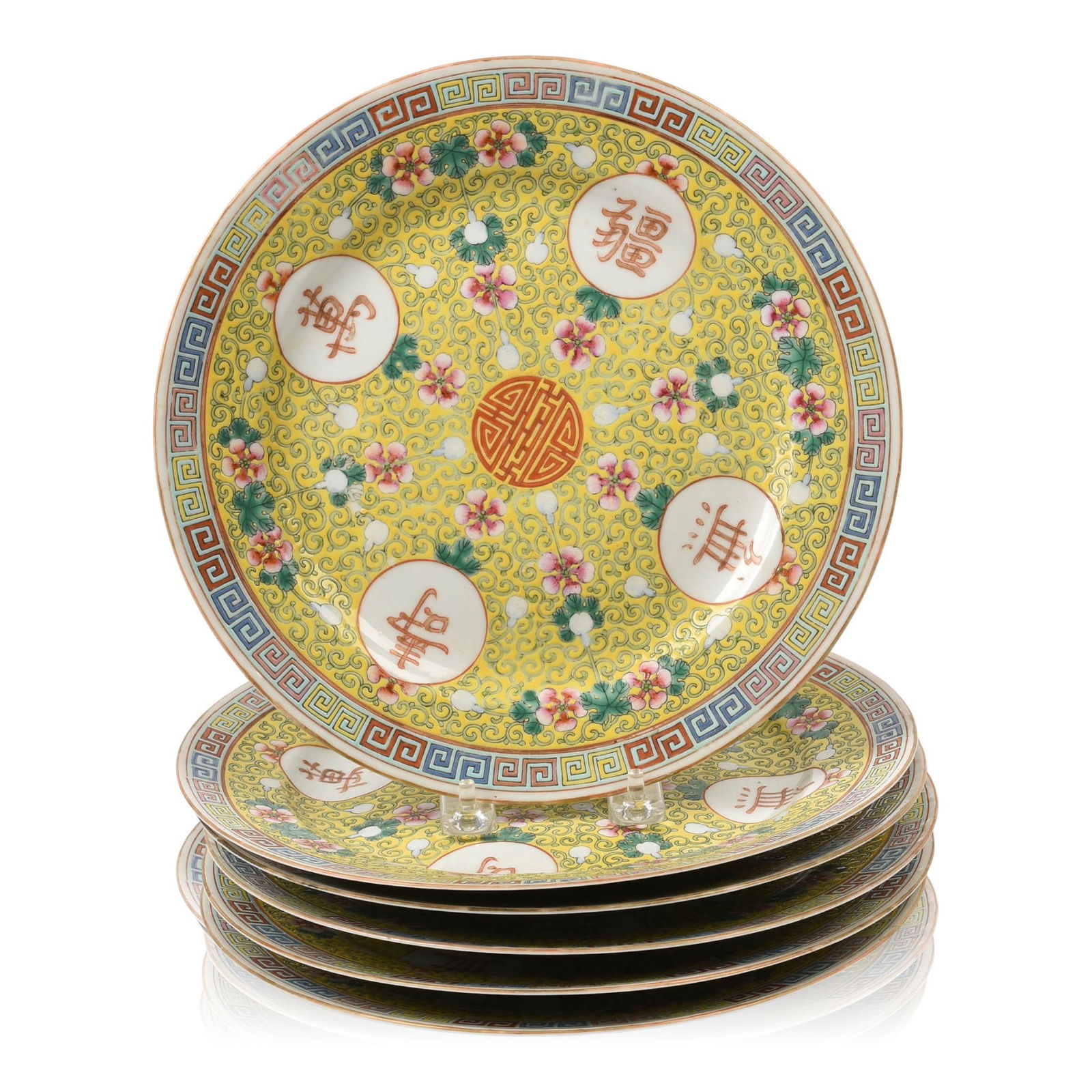 Six Chinese Famille Rose "Birthday" Plates (1 of 2)
