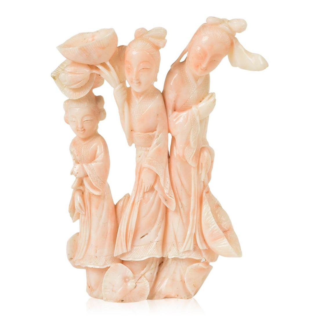 Chinese Carved Coral Figure Group of Three Chinese (1 of 3)