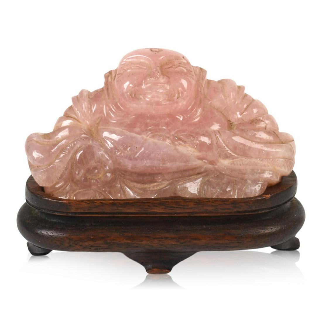 Chinese Rose Quartz Smiling Buddha. (1 of 3)