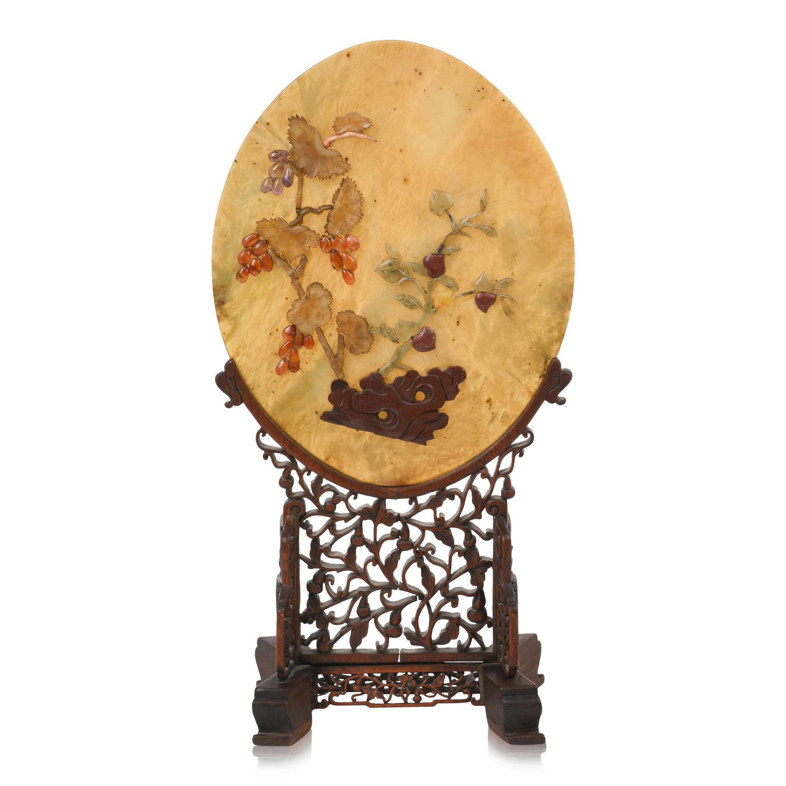 Large Chinese Hardstone Plaque on Hardwood Stand. (1 of 4)