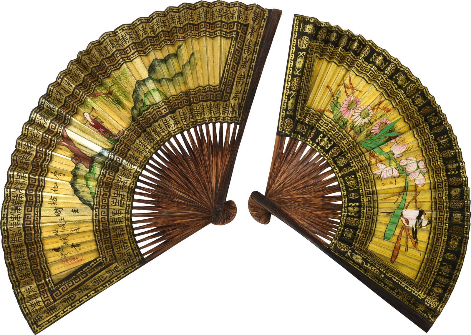 Pair of Chinese Export Hand Painted Folding Fans (1 of 6)