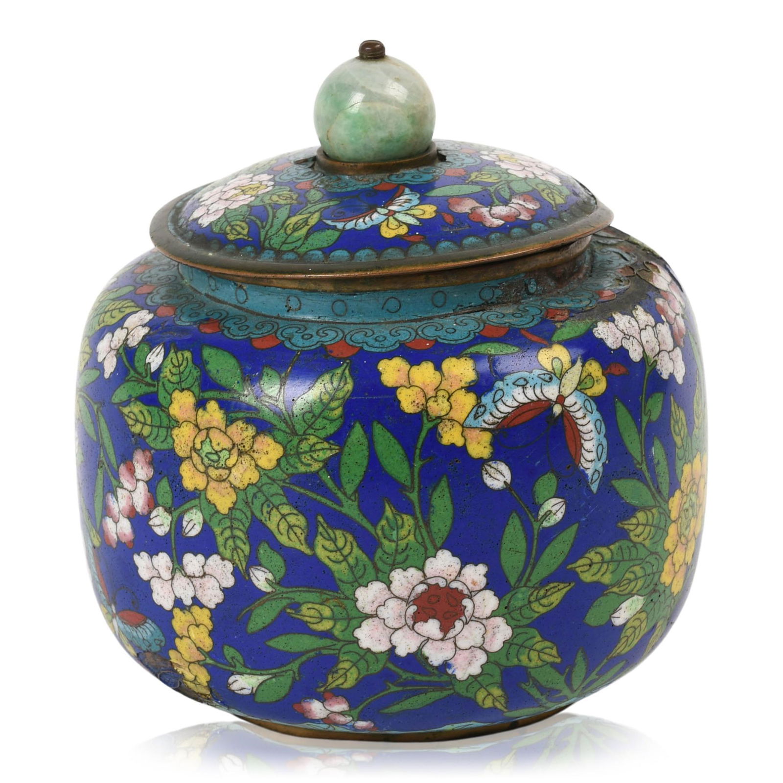 Chinese Cloisonne Covered Jar with Jade Hat Finial Knob (1 of 5)