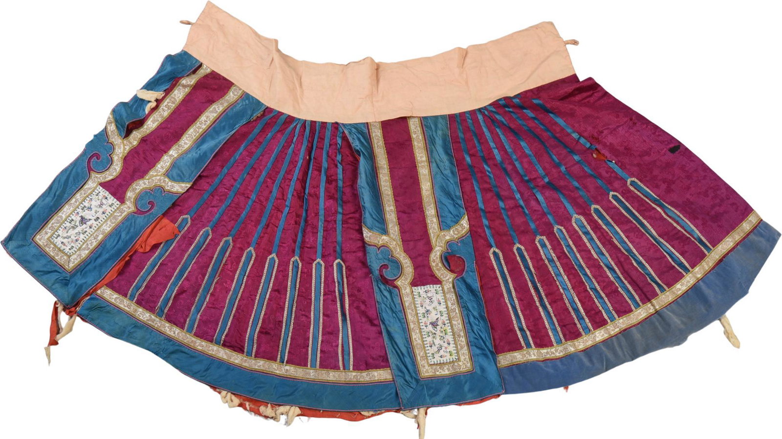 Chinese Embroidered Silk Skirt: Purple ground, 19th c., length 38 inches.