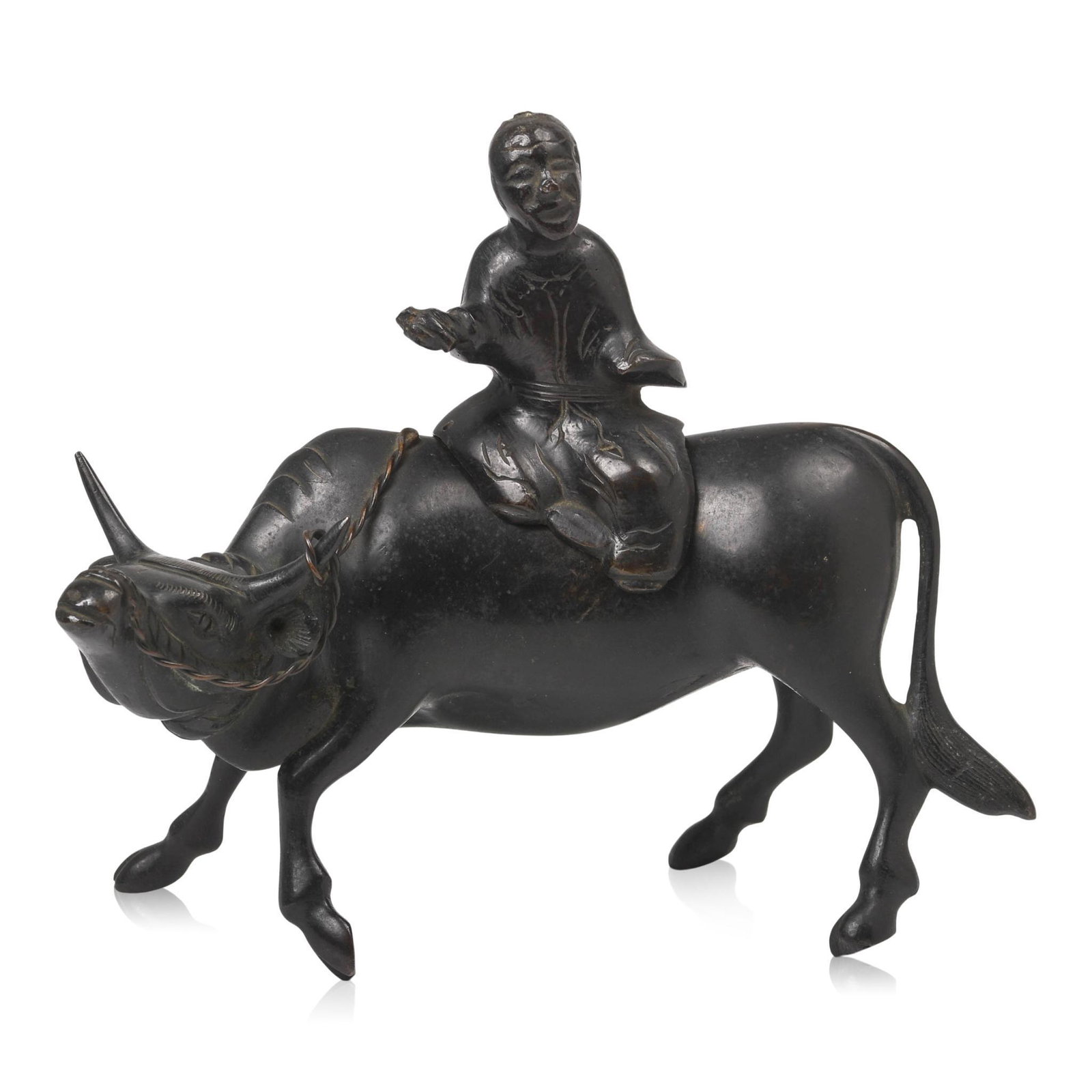 Chinese Bronze Figure of a Sage Riding an Ox: 18th/19th c., height 7 inches, length 7.5 inches.
