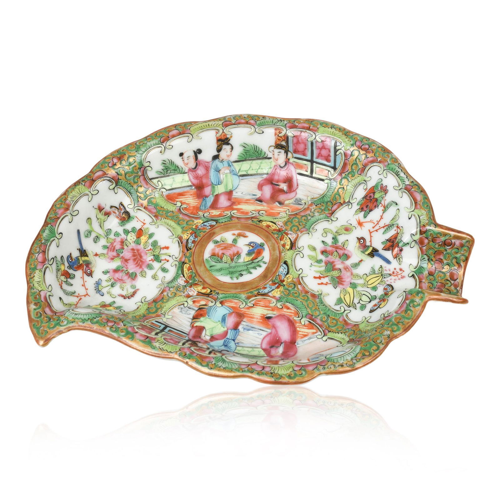 Chinese Rose Medallion Leaf Dish. (1 of 4)