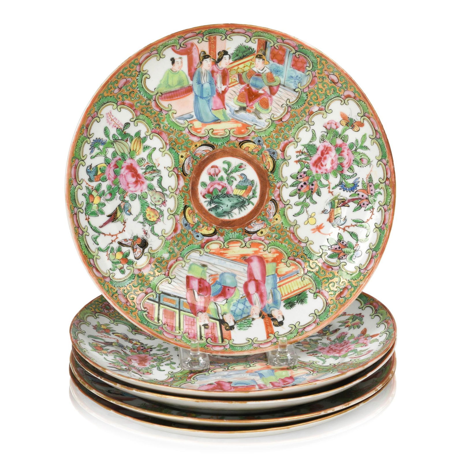 Five Chinese Rose Medallion Plates. (1 of 2)