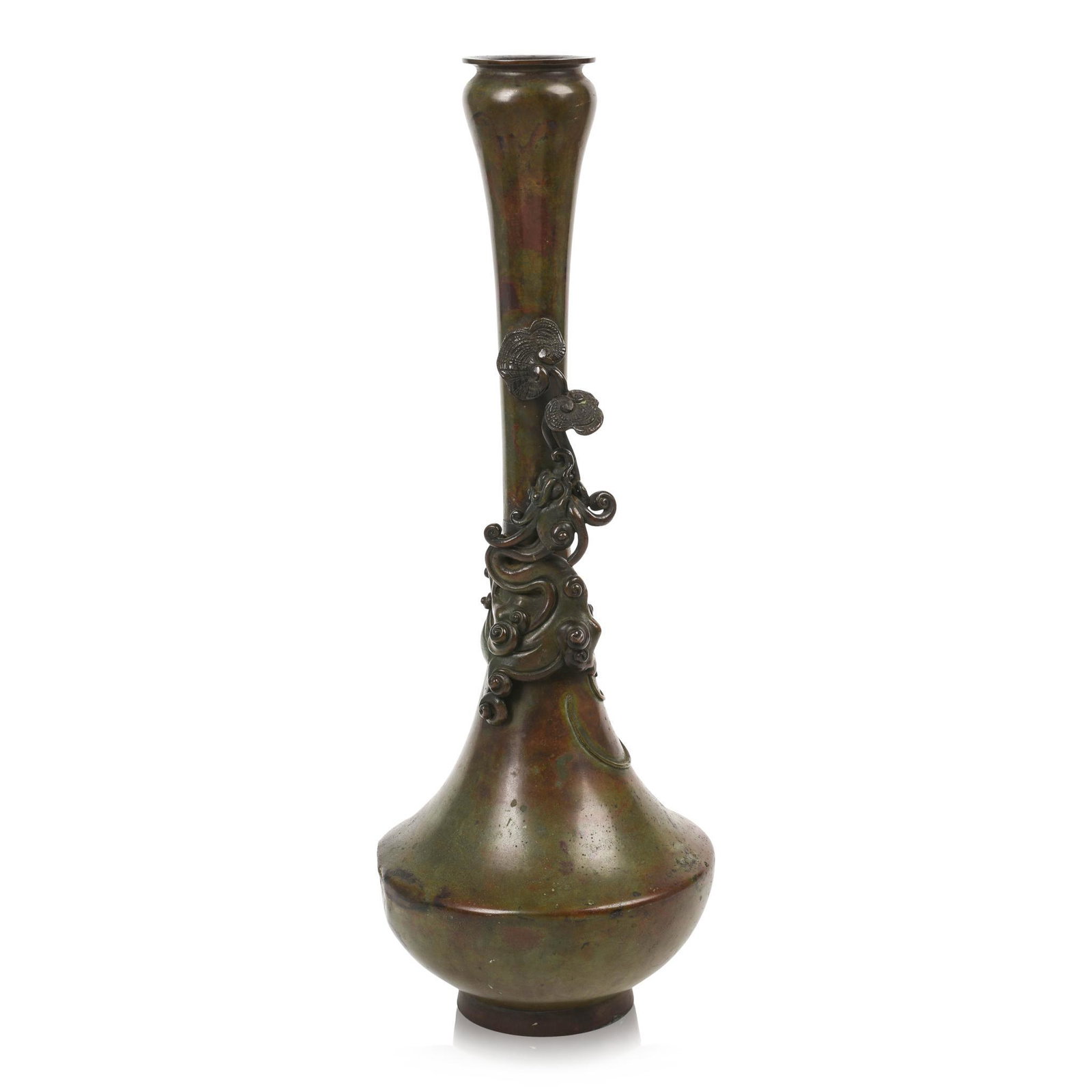 Japanese Bronze Vase With Dragon.: Meiji period, height 18.5 inches.