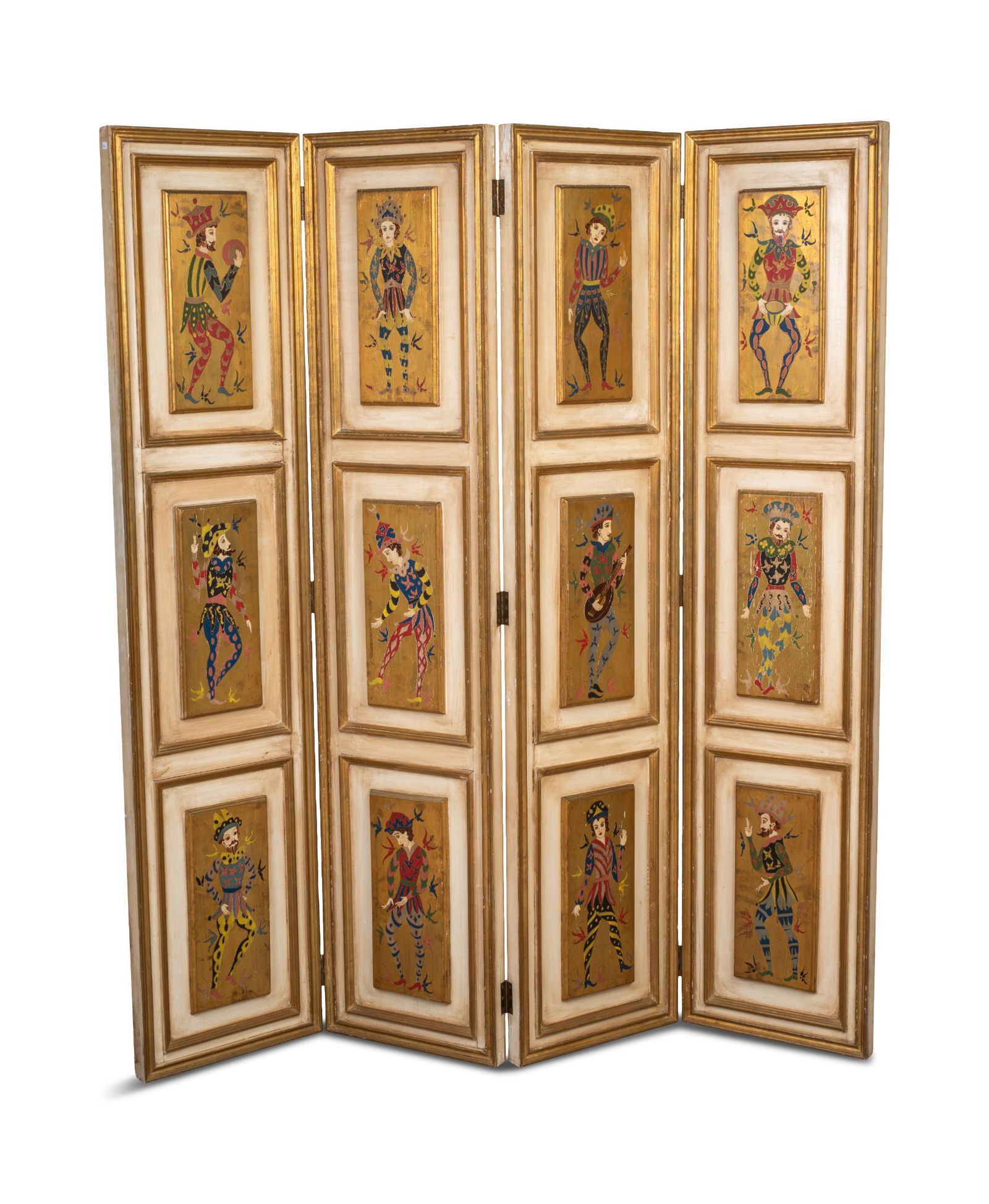 Italian Wooden Folding Screen With Jesters. (1 of 5)