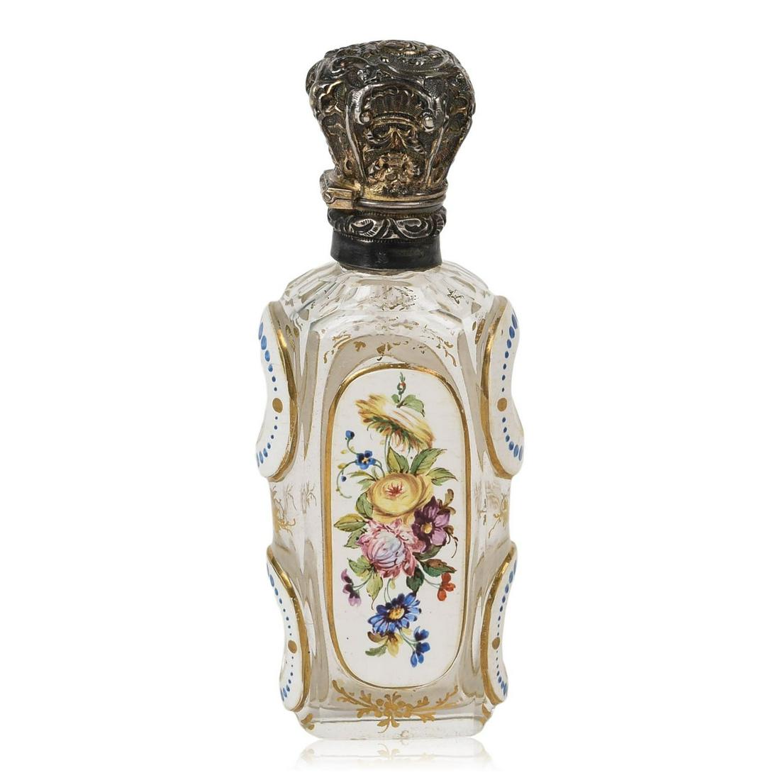 French Silver Mounted Overlay Glass Scent Bottle (1 of 5)