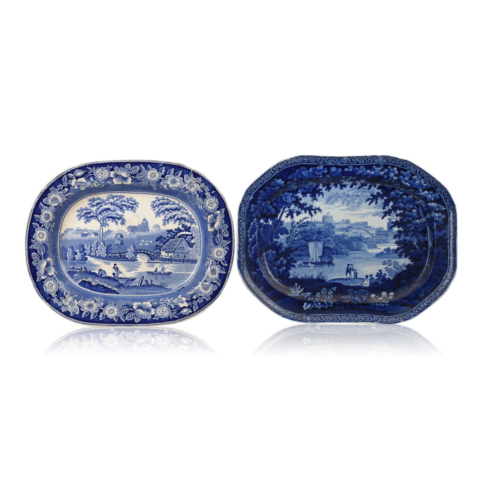 Two Staffordshire Blue Transfer-Printed Platters. (1 of 2)