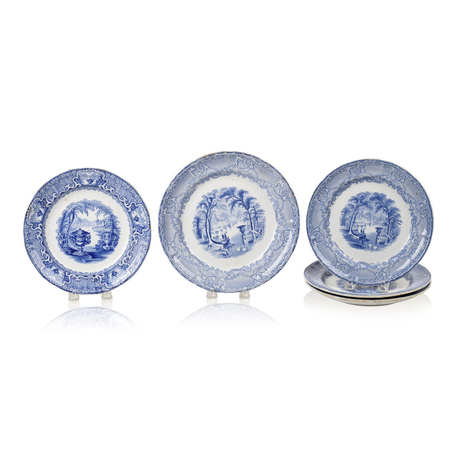 Five Staffordshire Light Blue Transfer-Printed Plates. (1 of 3)