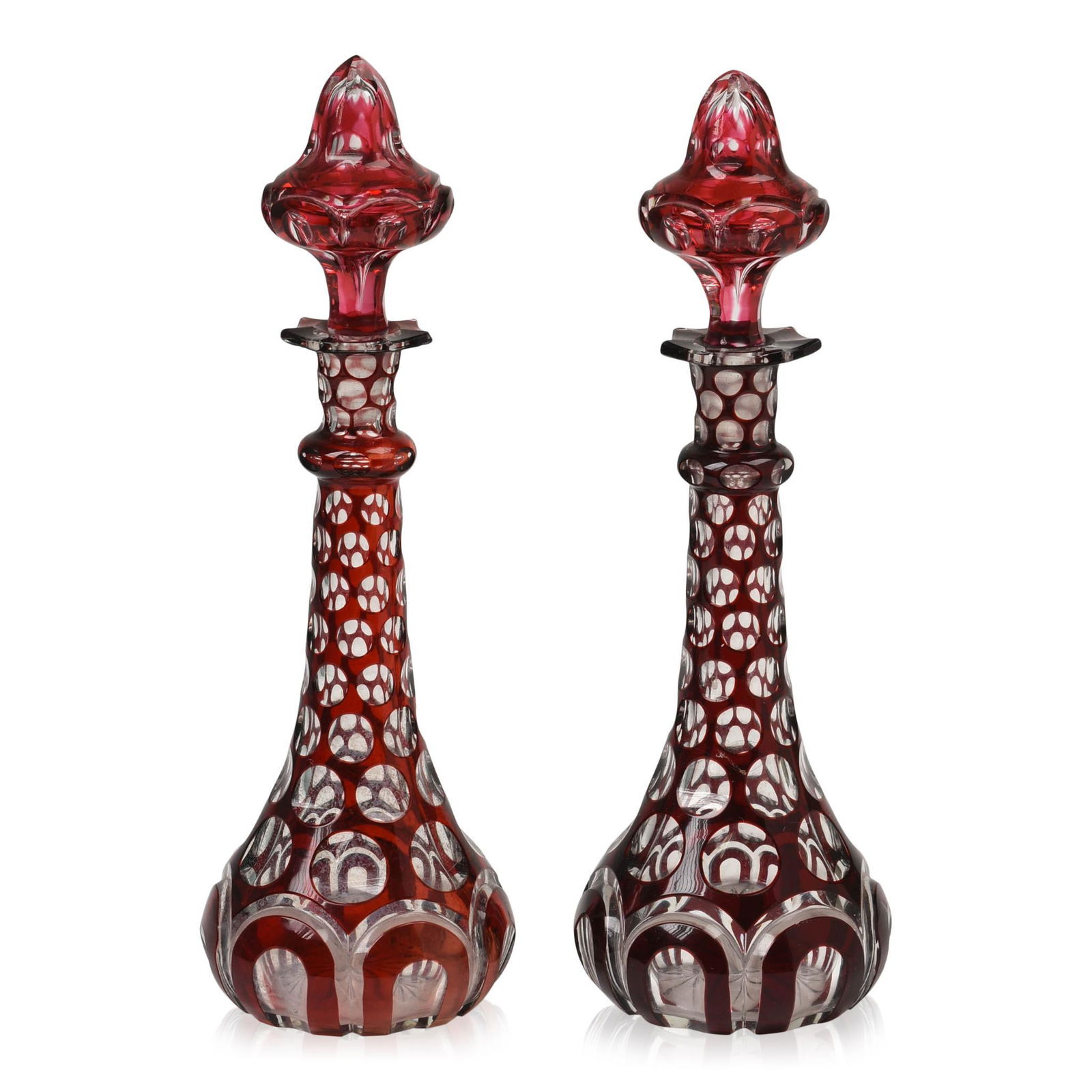 Pair of Bohemian Ruby Overlay Glass Cologne Bottles (1 of 2)