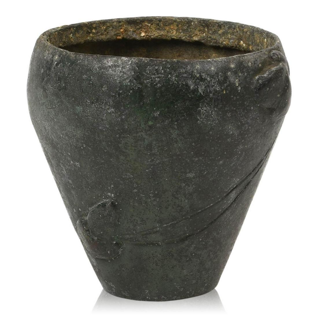 Cast Bronze Organic Vase, Twentieth Century.: Molded with a stylized butterfly, unmarked. Height 4 inches.