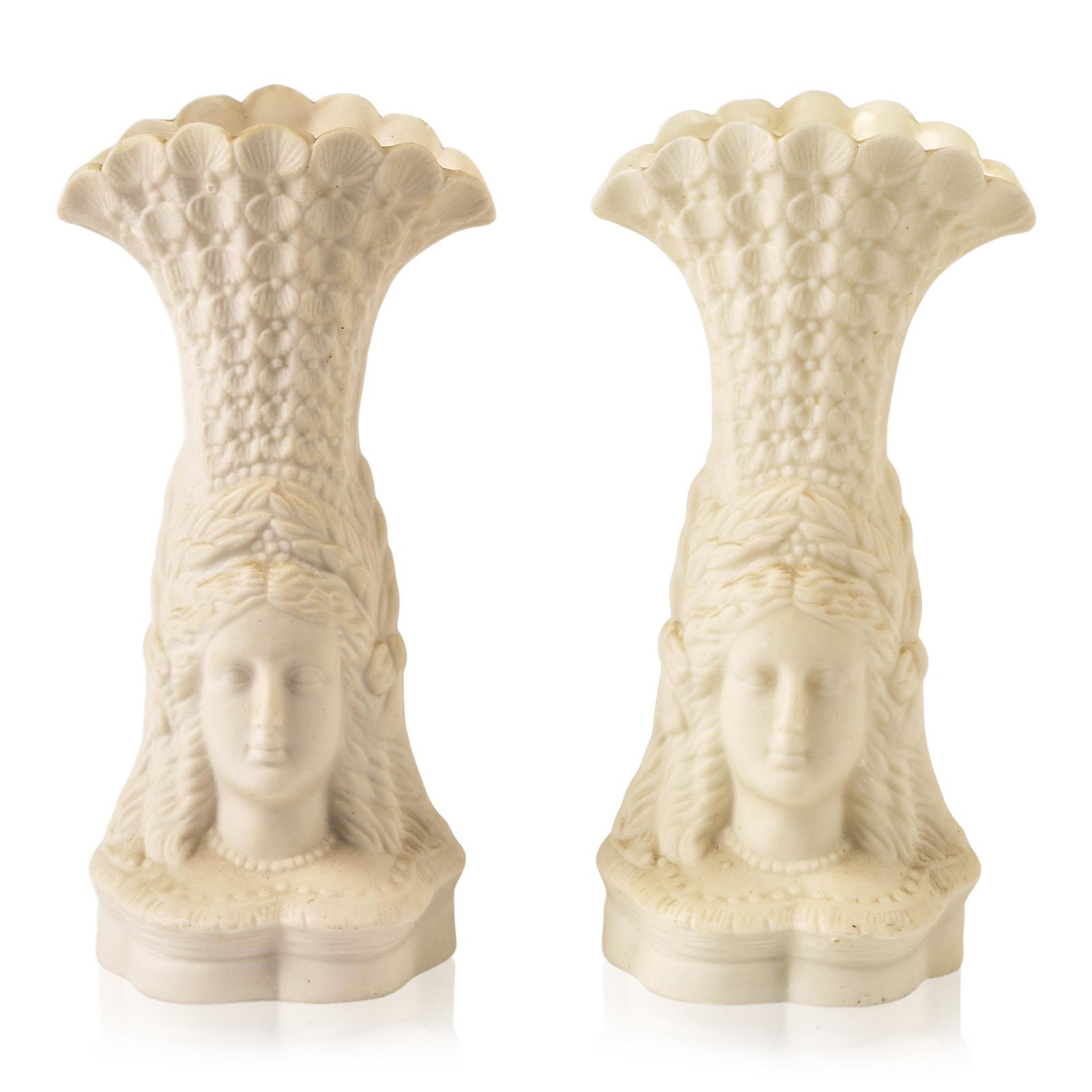 Pair of Parian Porcelain Vases.: Each molded as a classical woman, height 7 inches.