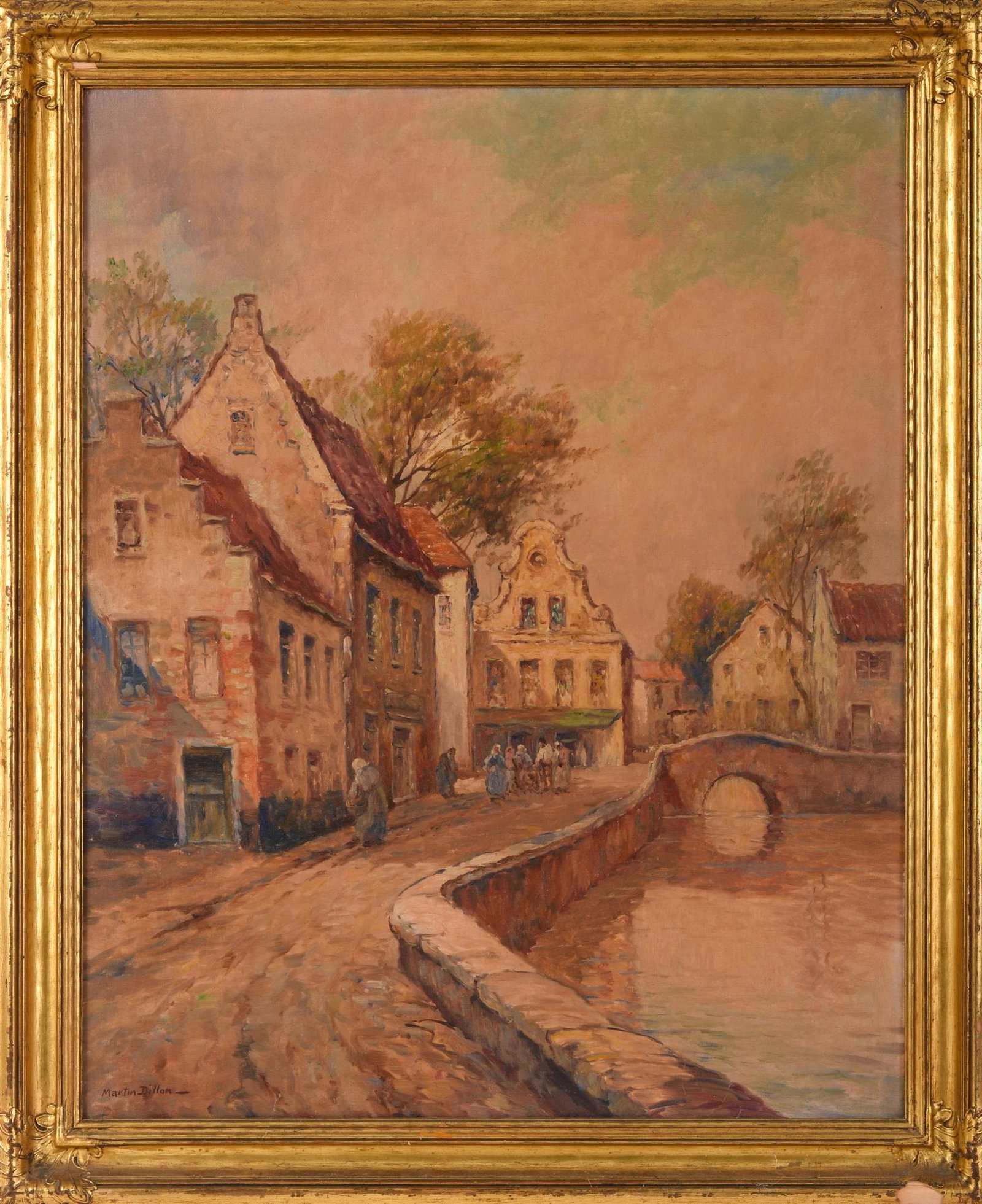 Martin Dillon. Impressionist European Street Scene.: Oil on canvas, 30 x 24 inches, signed lower left.