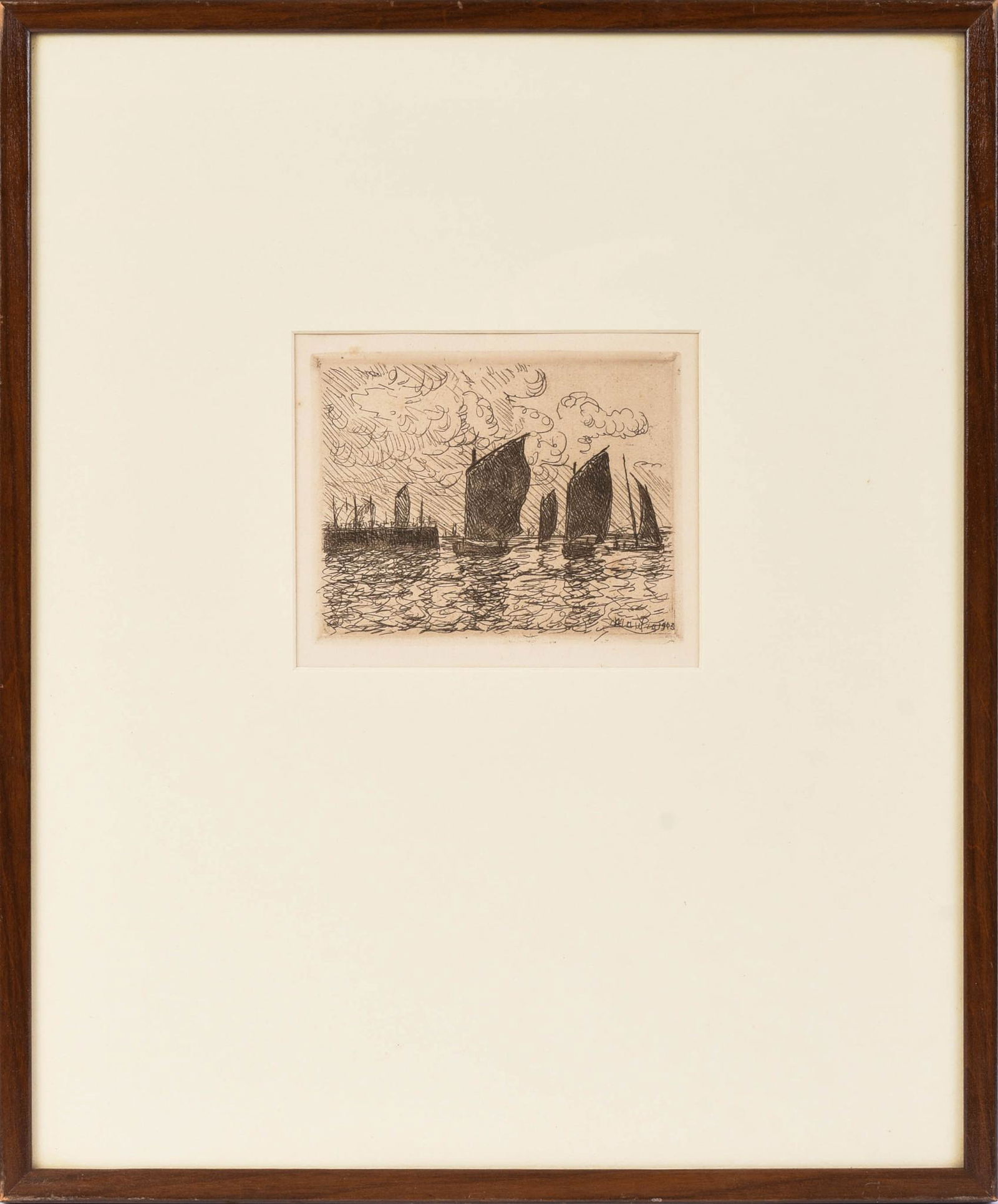 Maxime Maufra. Return of Fishing Boats.: Etching, image 4 x 5.25 inches, signed in the plate.