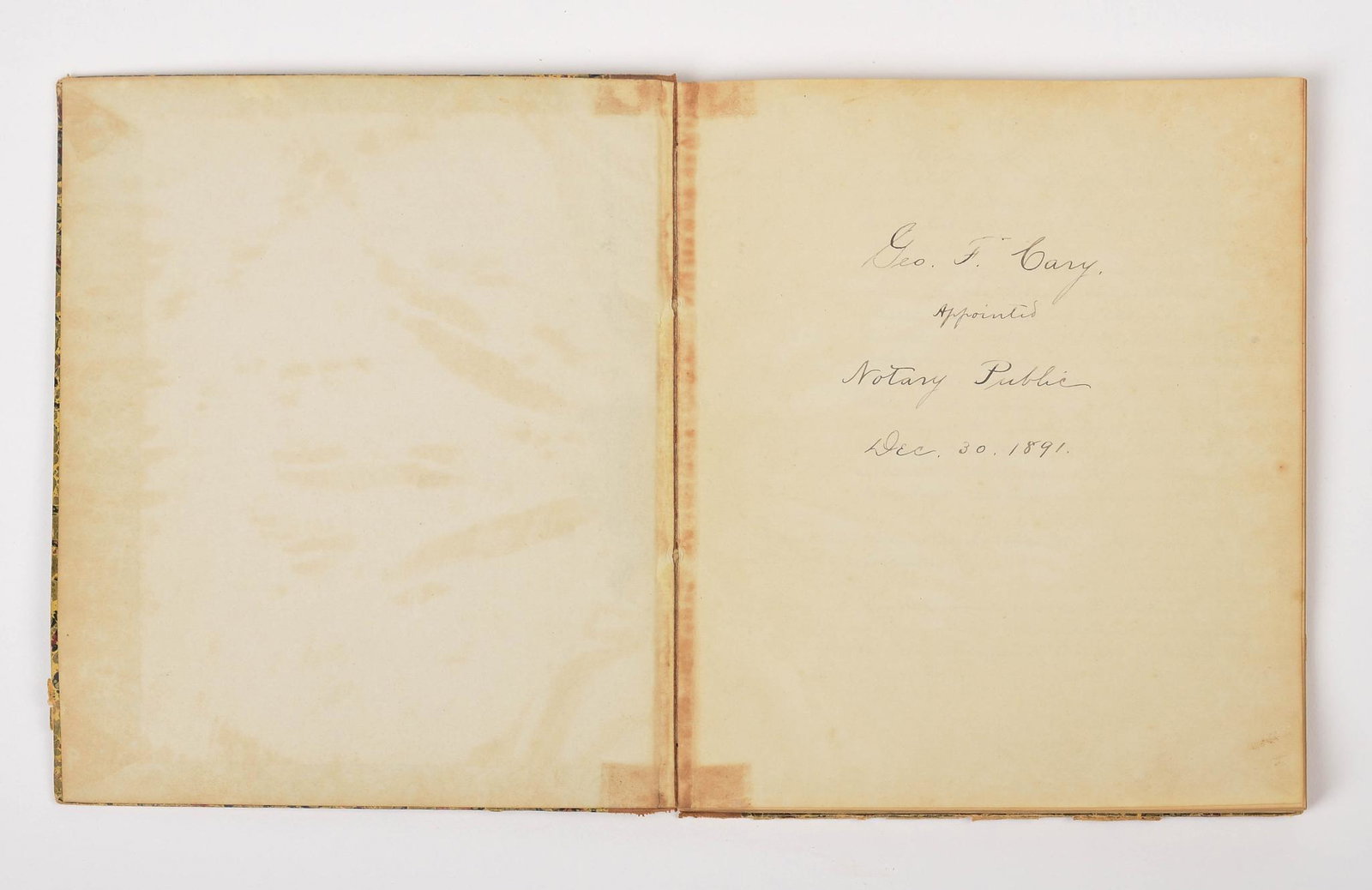 Logbook of George F. Cary, Documenting Shipwrecks.: This logbook, kept by George F. Cary, a public notary who served in Machias from 1891-1912, contains a dozen first-hand testimonials from captains whose ships' cargos were lost. Including the scho