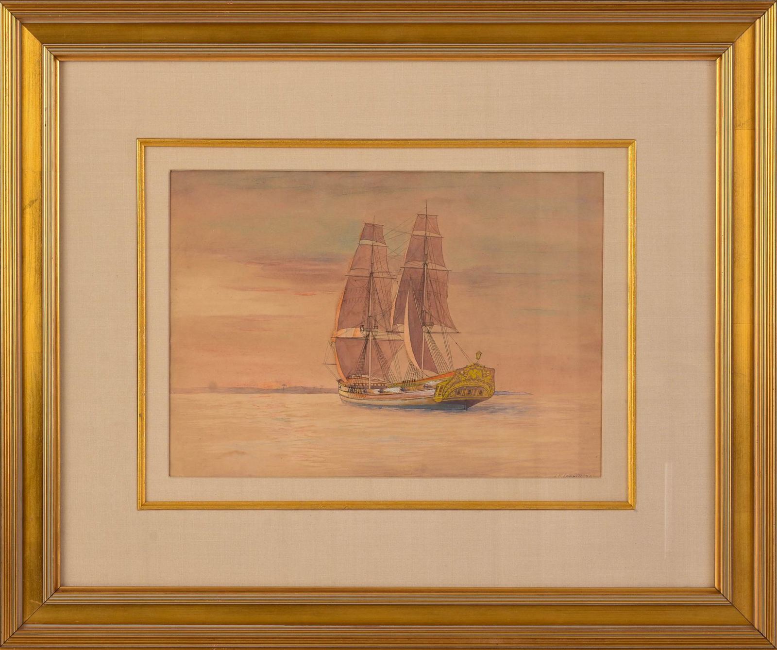 John Faunce Leavitt. Ship Sailing in to Harbor. (1 of 2)