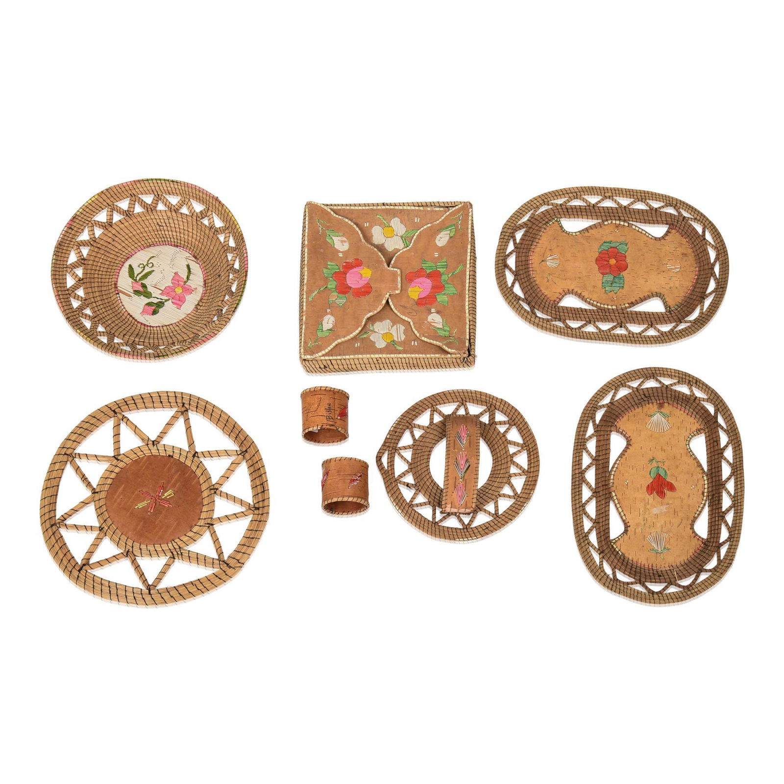 Group of Canadian Porcupine Quill Table Objects. (1 of 4)