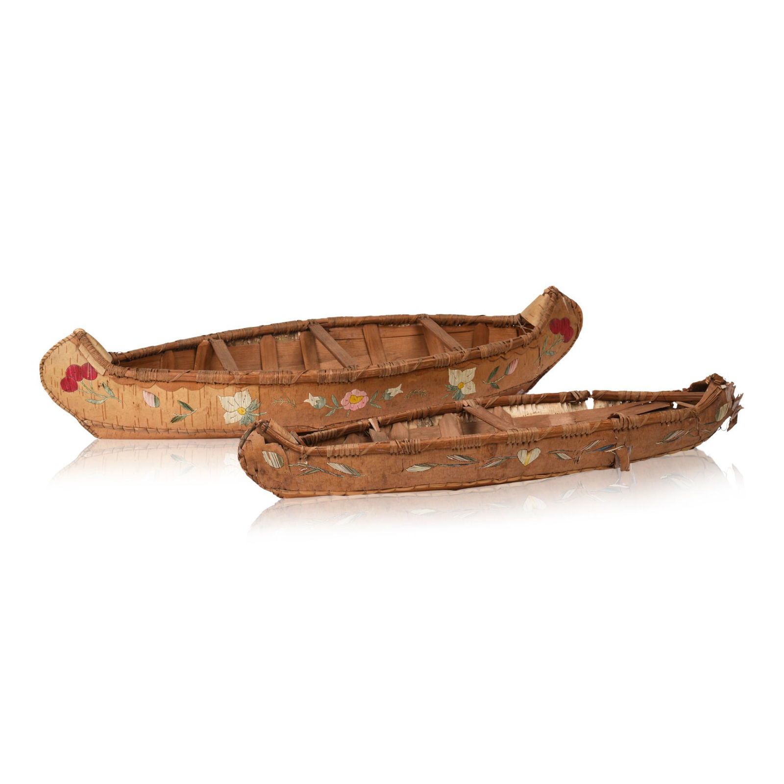 Two Canadian Decorative Birch Bark Canoes. (1 of 11)