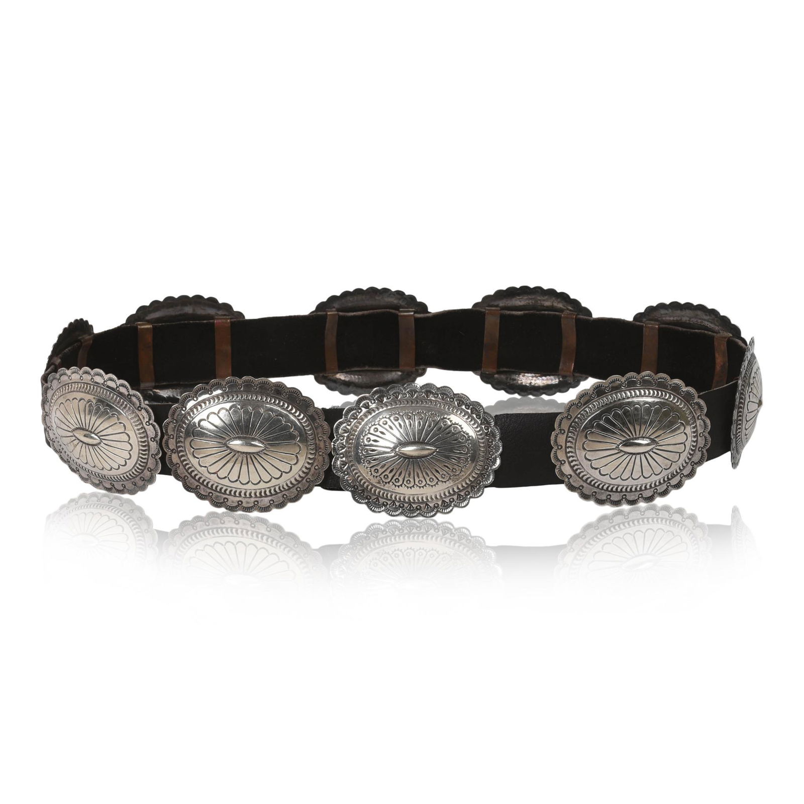 Native American Silver Concho Belt, Navajo. (1 of 3)