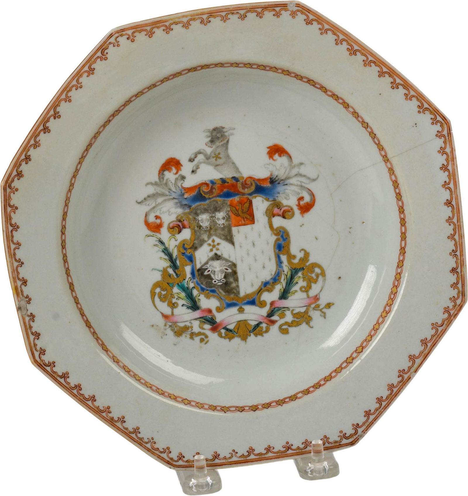 Chinese Export Porcelain Octagonal Armorial Bowl. (1 of 2)