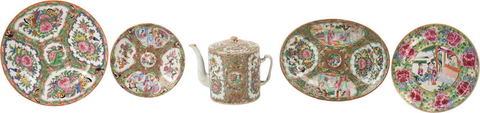 Five Chinese Rose Medallion Items. (1 of 6)