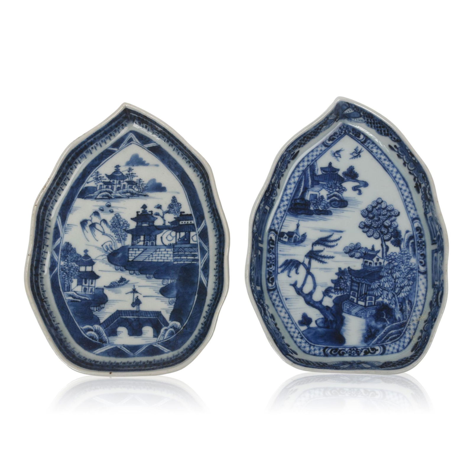 Two Chinese Canton Porcelain Leaf Shaped Dishes. (1 of 3)