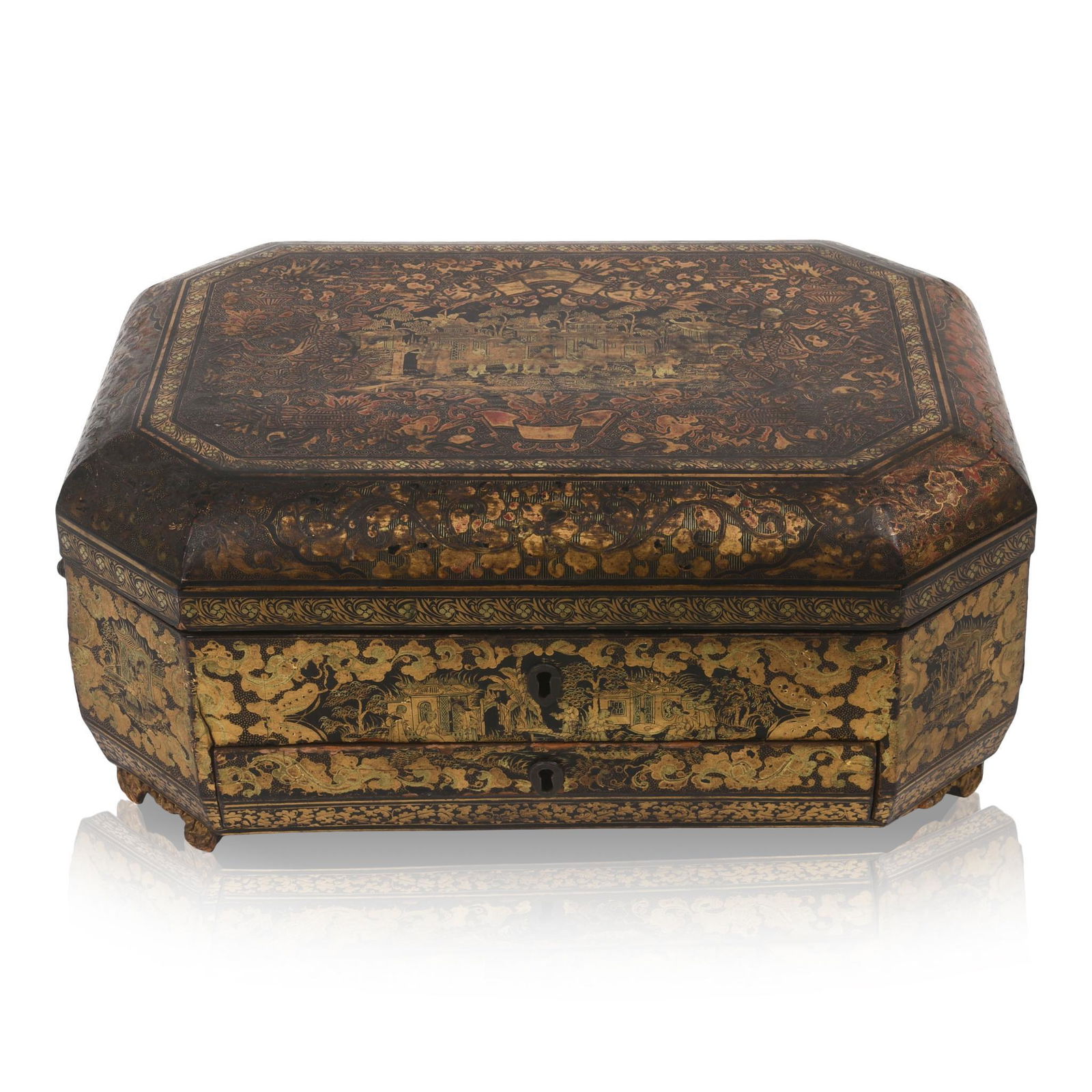 Chinese Export Lacquer Sewing Box. (1 of 5)