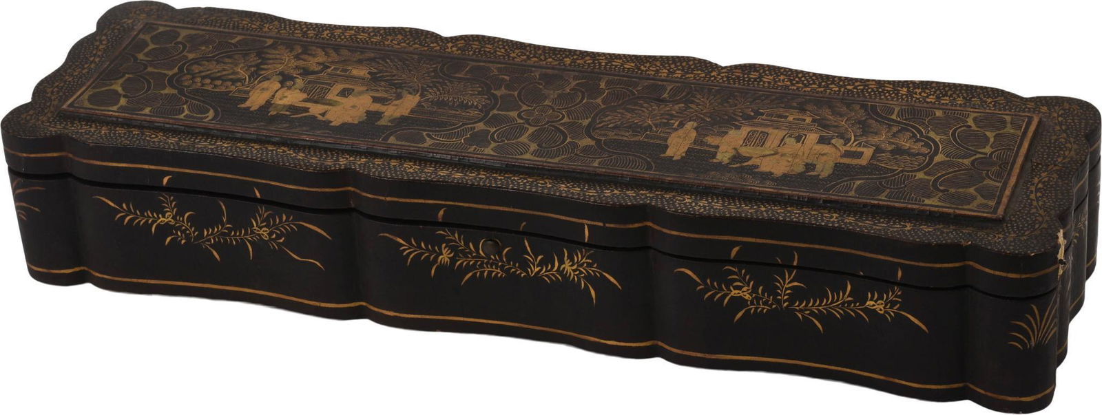 19th c. Chinese Export Lacquer Fitted Fan Box. (1 of 6)