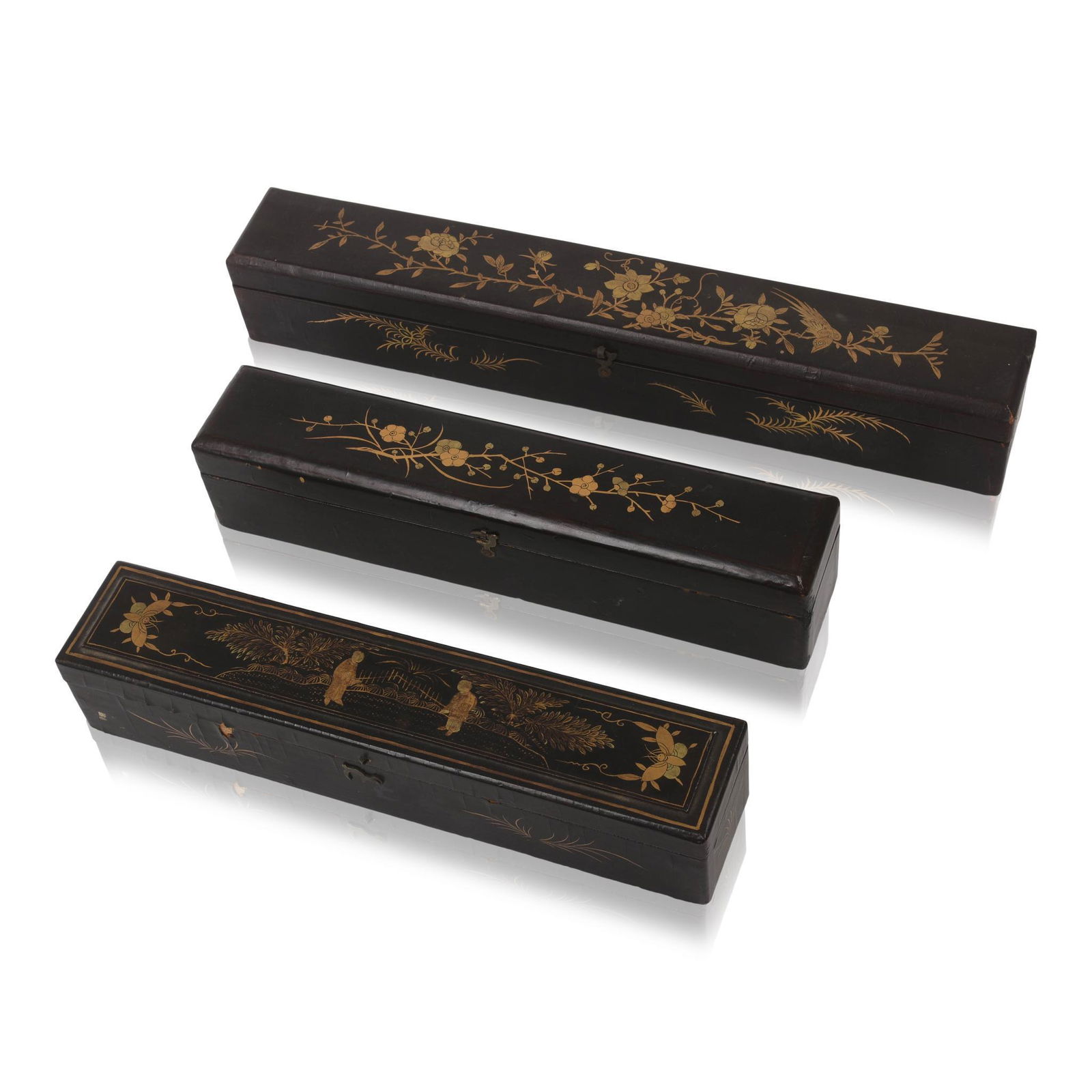 Three 19th c. Chinese Export Lacquer Fan Cases. (1 of 6)