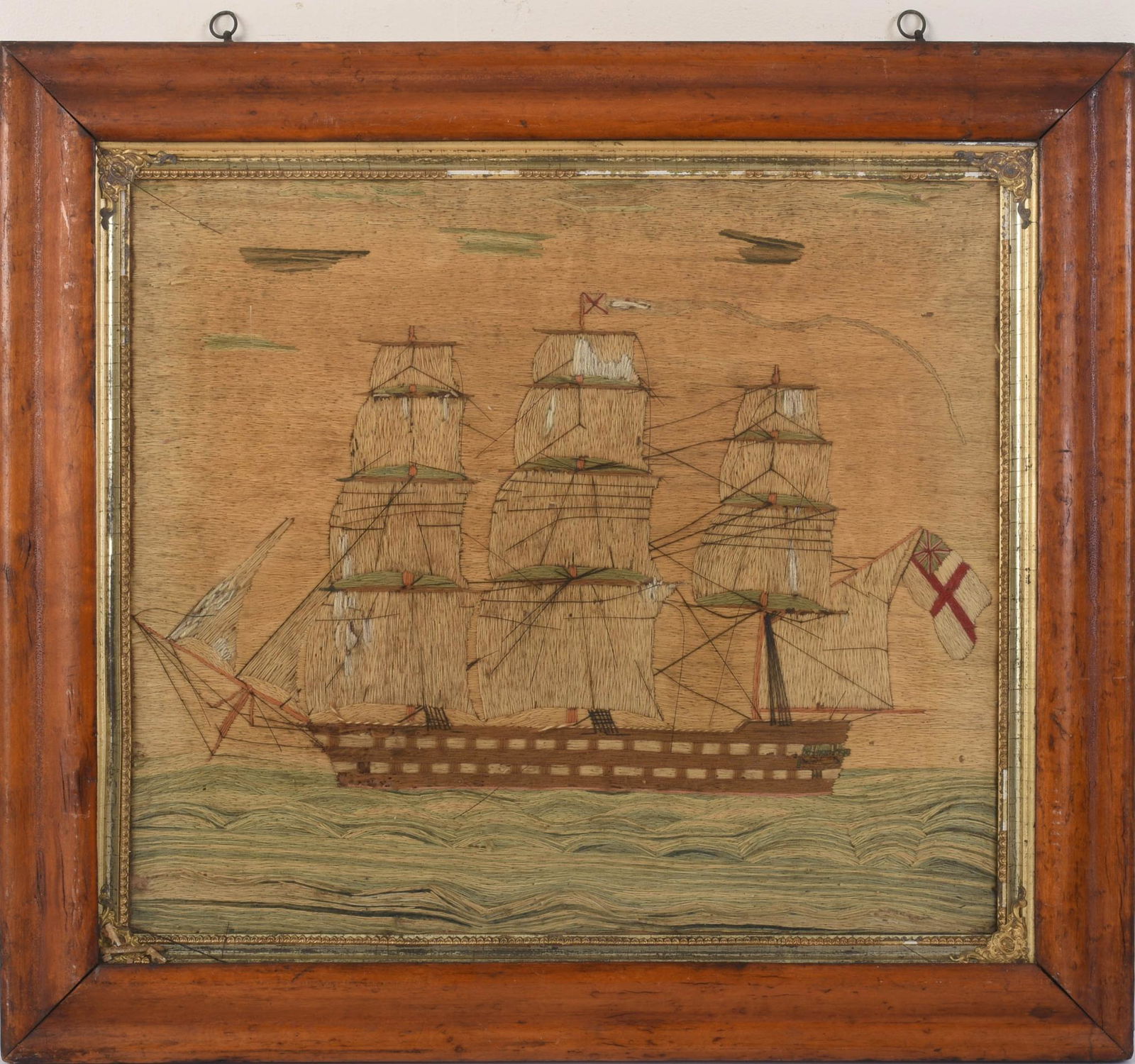 19th c. Sailor's Woolie Needlework of an English Ship. (1 of 3)
