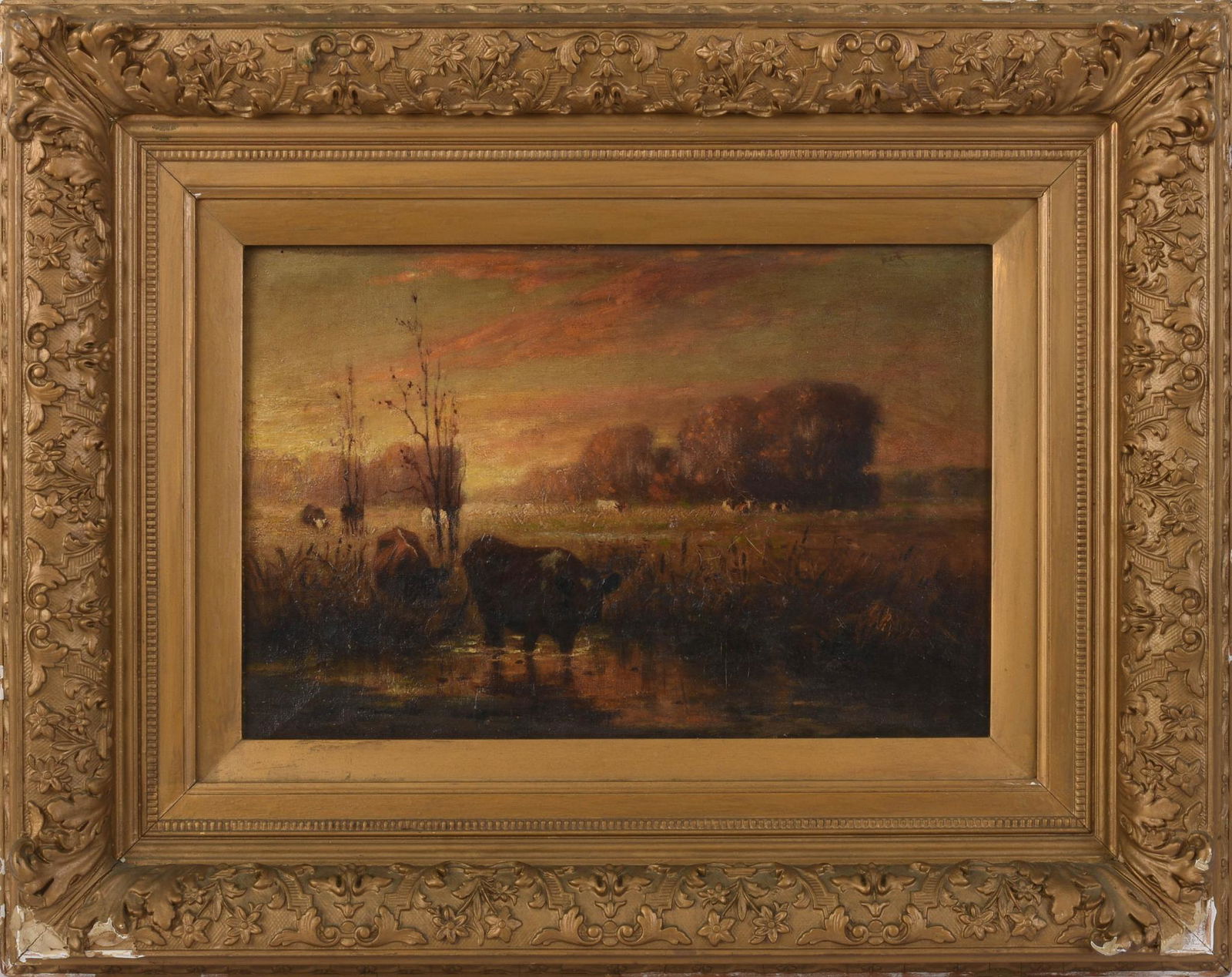 Wilbur H. Lansil Landscape Painting with Cows. (1 of 3)