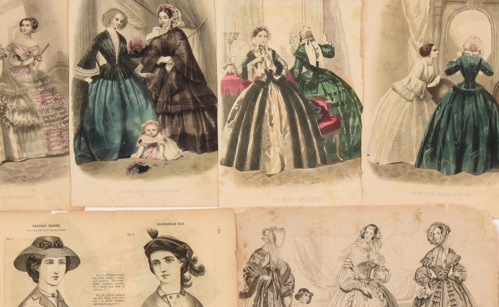 Women’s Fashion Plates, 1840s-1860s (15): Women’s fashion plates from Le Mode Parisienne (8), Godey’s Ladies Magazine and other mid-19th century fashion periodicals, 15 total. Some with marginal collection stamps of H. Charles McB