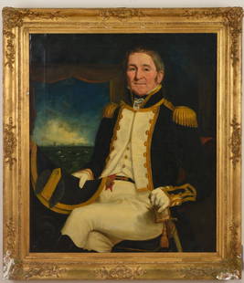 [WAR OF 1812]. Portrait of Royal Navy Commander James Crichton.: [WAR OF 1812]. British School, possibly Robert Field. Portrait of Commander James Crichton, Royal Navy, c. 1816. Oil on canvas on original stretcher, 40 x 30 inches, within original 19th century gilt