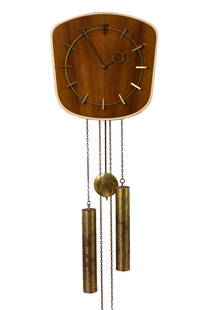 Mid Century Wall Clock, German: 11.25 x 10.75 inches.