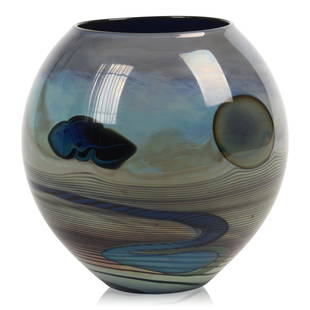 Large John Lewis Studio Glass Moon Vase: (California b. 1942), signed and dated 1978. Height 8 inches.