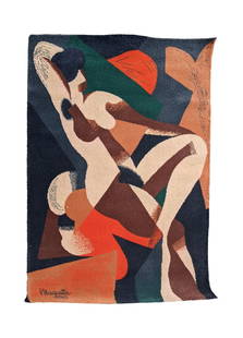 After Rene Magritte Danish Wool Rug: Woman/Femme-1923. By Ege Axminster, circa 1975. 4 feet 7 inches by 6 feet 7 inches.